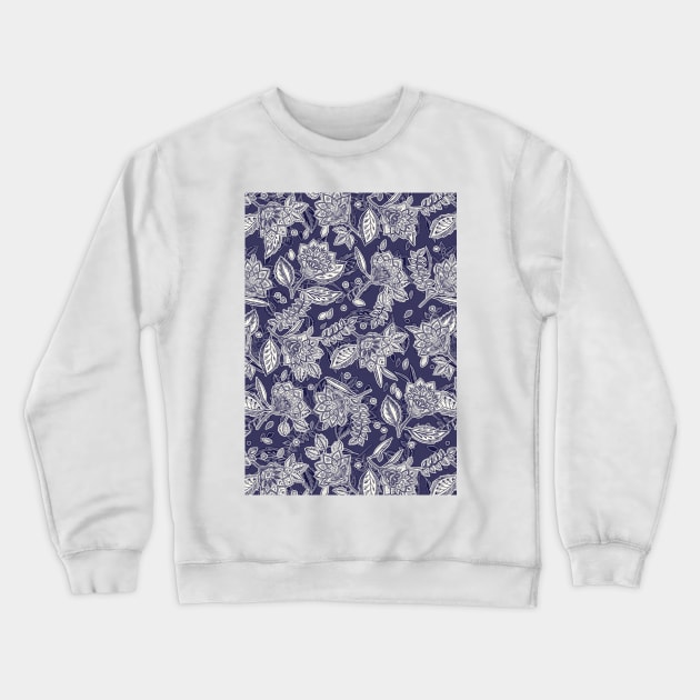 Decorative Floral Doodle Pattern in Navy Crewneck Sweatshirt by micklyn